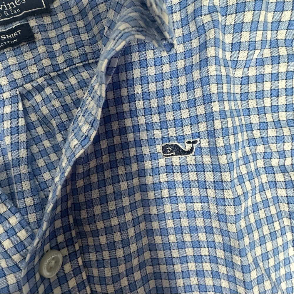 Boys Vineyard Vines Blue Plaid Whale Button Down Shirt m - Picture 5 of 6